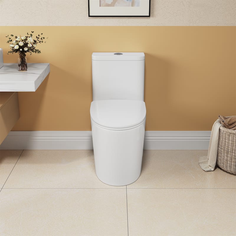 Elongated One-Piece Toilet with Soft-Close Comfort Height Seat
