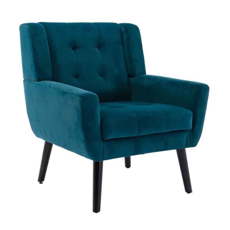 Stylish Upholstered Seating Armchair with Tapered Metal Legs, Teal Single Sofa Chair Accent Chair with Flared Armrests