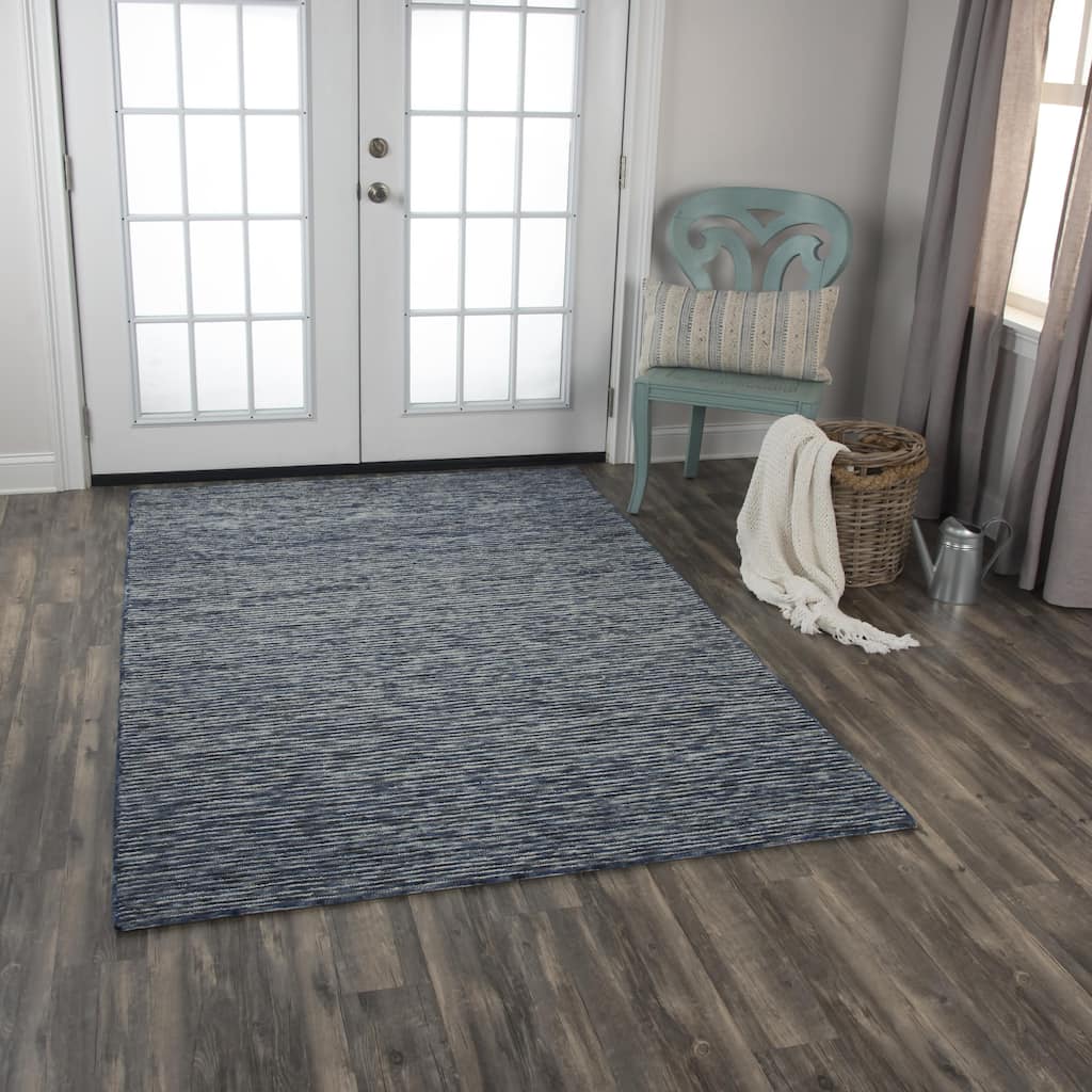 Alora Decor Laine Blue and Beige Stripe Hand-tufted Wool Rug