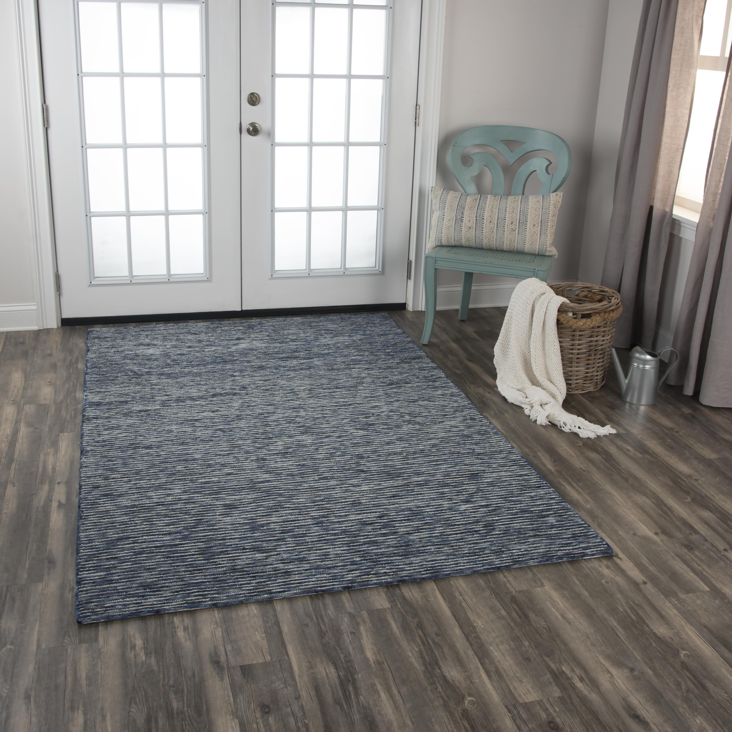 Alora Decor Laine Blue and Beige Stripe Hand-tufted Wool Rug