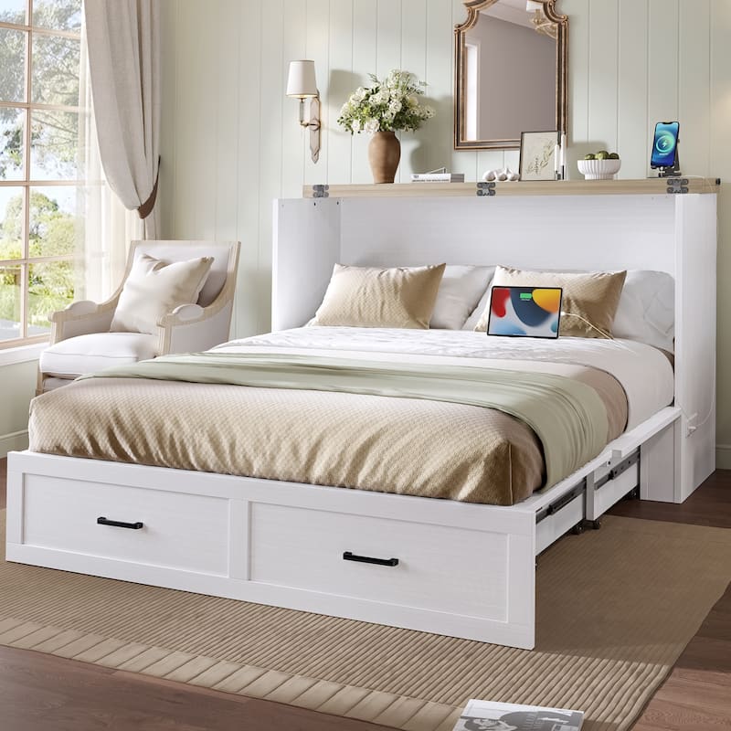 Modern Murphy Bed Cabinet Bed with Drawer Charging Station