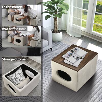 Modern design hollow storage ottoman, upholstery, coffee table, two small footstools, easy storage and wide use