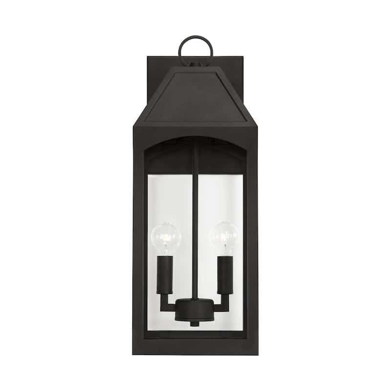 Burton Outdoor 2-light Black Medium Wall Lantern w/ Clear Glass
