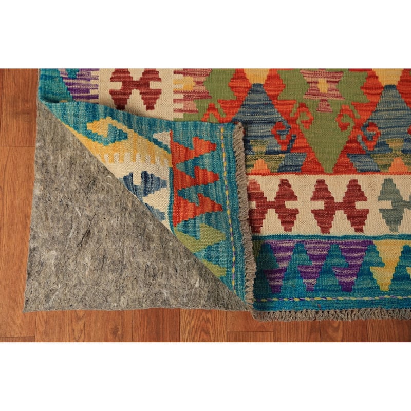 All-Over Geometric Kilim Area Rug Hand-Woven Oriental Wool Carpet - 8'4"x 11'7"