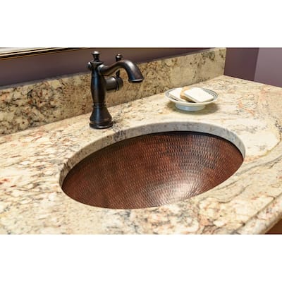 17-in Oval Under Counter Hammered Copper Bathroom Sink (LO17FDB)