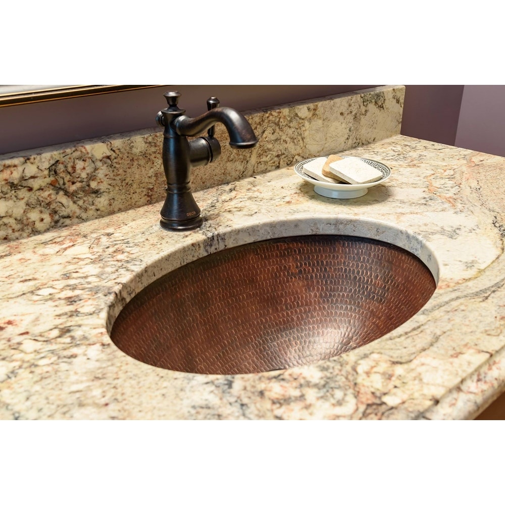 17-in Oval Under Counter Hammered Copper Bathroom Sink (LO17FDB)