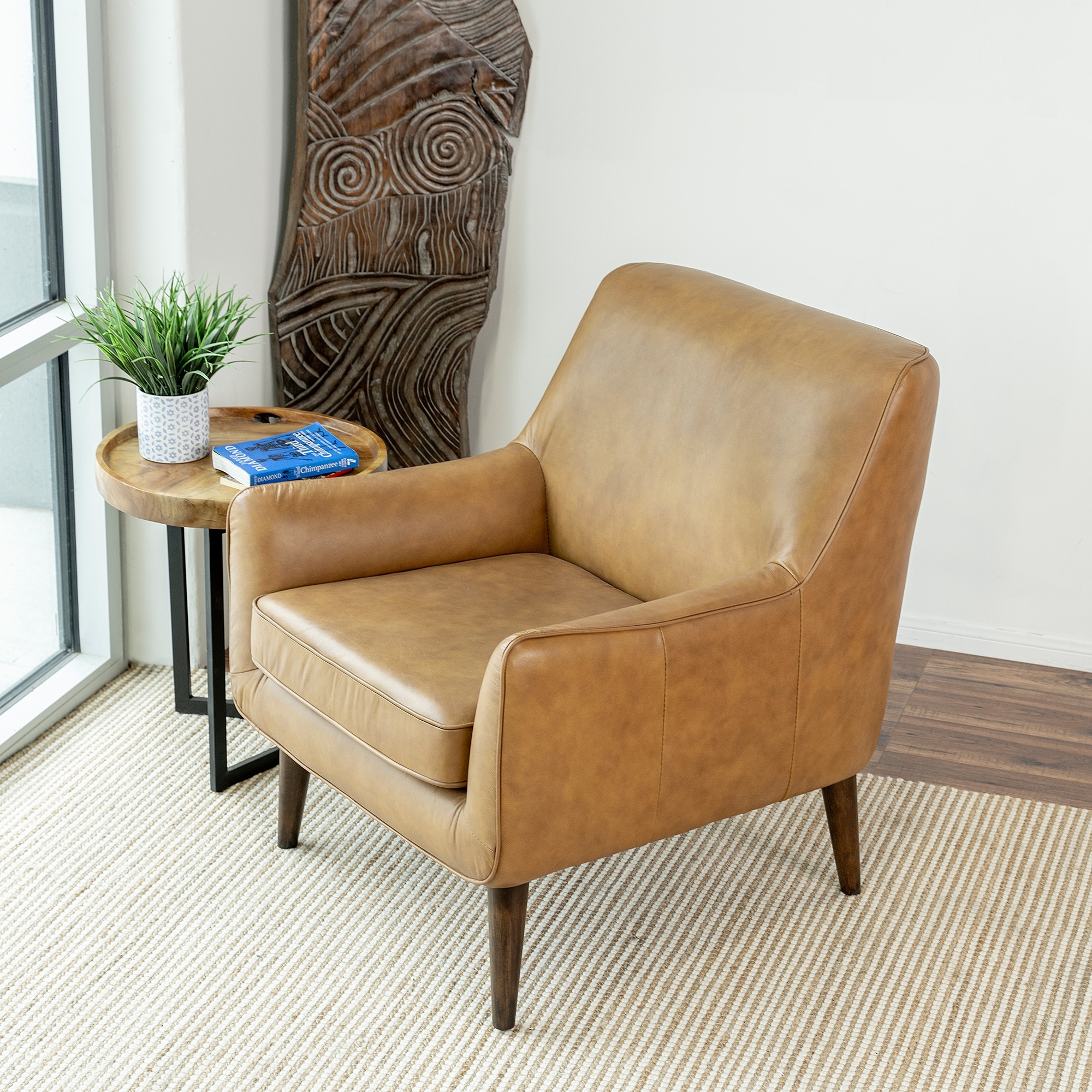 brown leather modern armchair