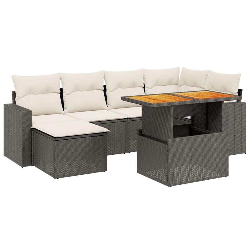 vidaXL Patio Sofa Set with Cushions Table and Footstool 7 Piece Poly Rattan - 21.7 x 39.4 x 28.7