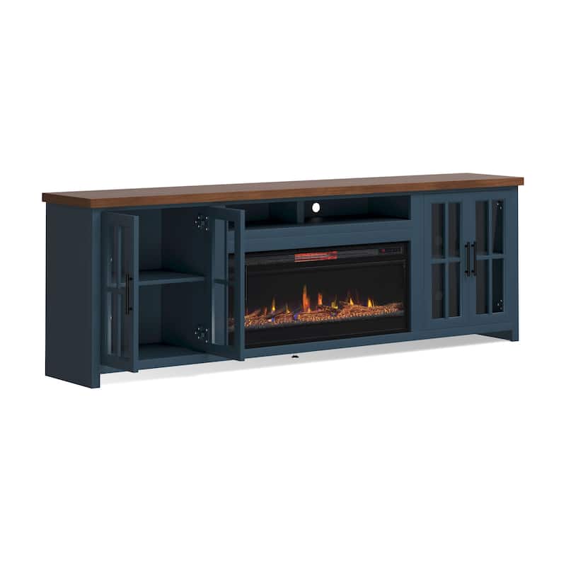 Bridgevine Home Modern Farmhouse 97 inch Fireplace TV Console for TVs up to 100 inches, Two-Tone Finish