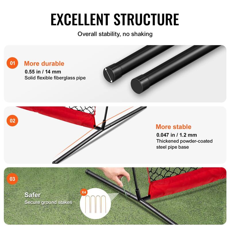 16 x 10 Feet Portable Sports Barrier Netting with Powder Coated Steel Pipe Base and Carry Bag
