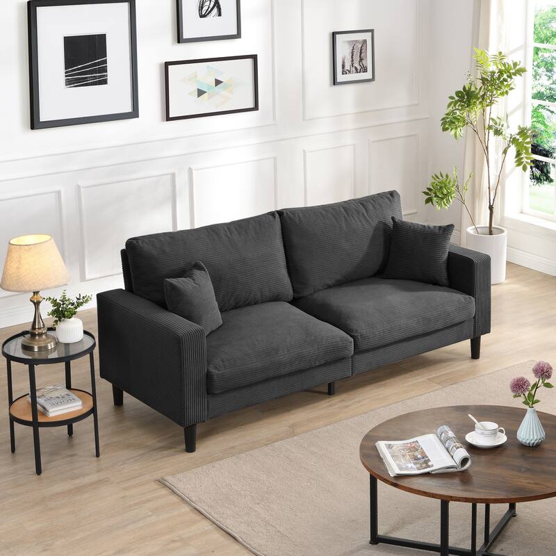 74 Inch Dark Gray High Resilience 3-Seater Sofa with Wooden Frame, Modern Upholstered Sofa for Living Room or Bedroom