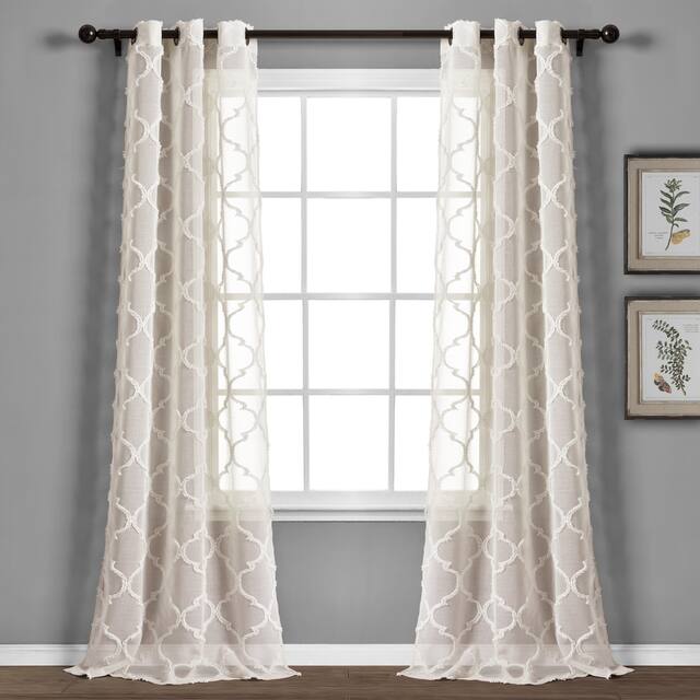Lush Decor Avon Trellis Grommet Sheer Window Curtain Panel Pair - 38"w x 95"l - Beige