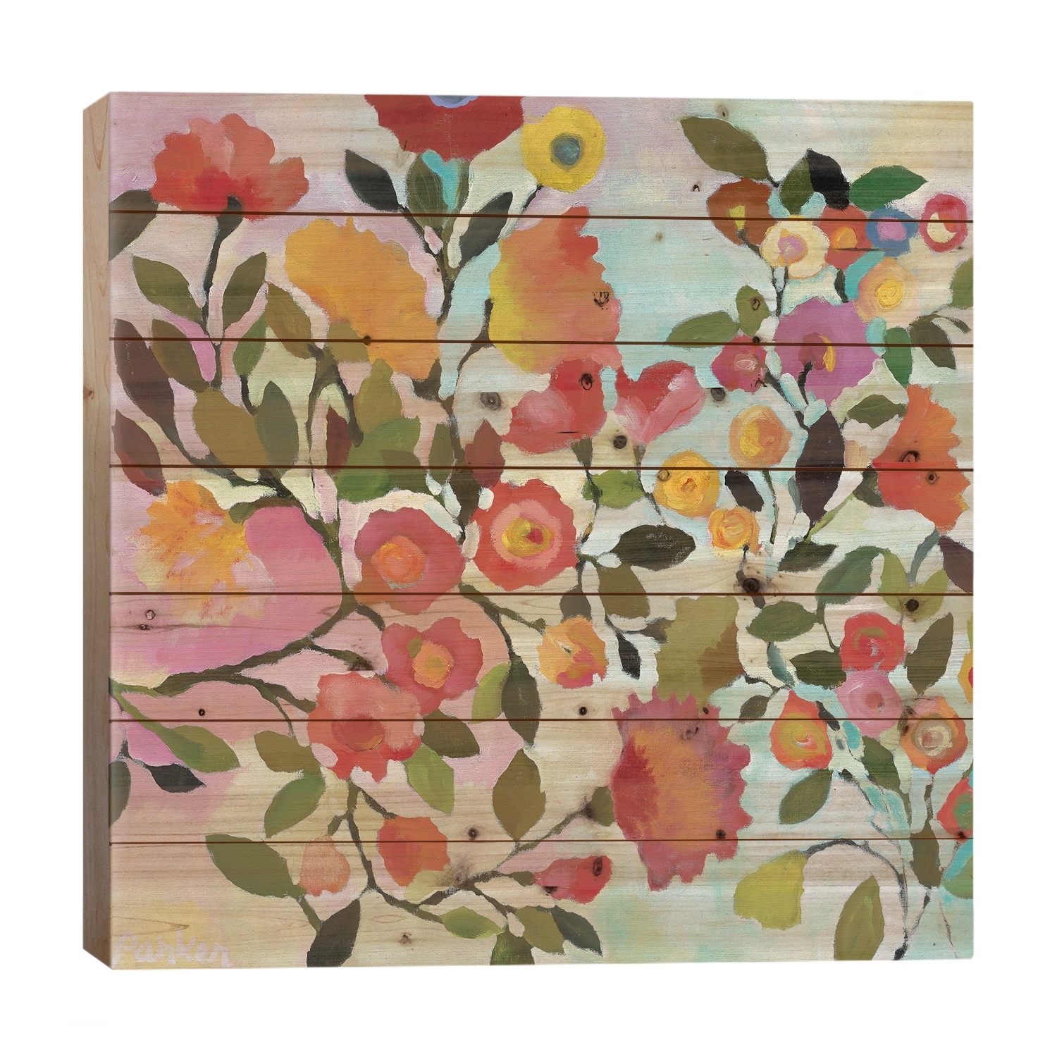 Rose Trellis Print On Wood by Kim Parker - Multi-Color