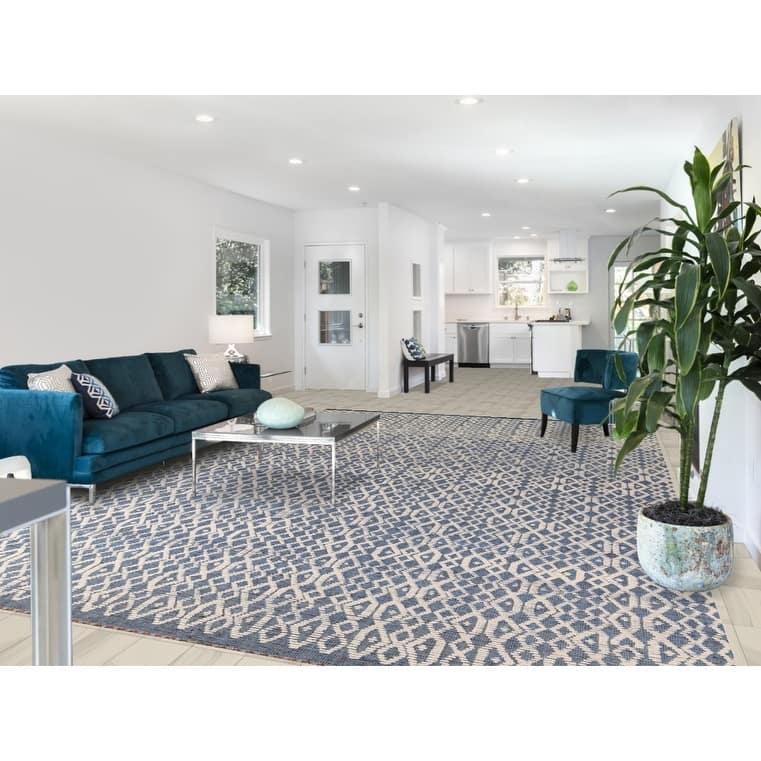 Trellis Moroccan Large Modern Area Rug Hand-Knotted Wool Carpet - 9'7" x 14'8"