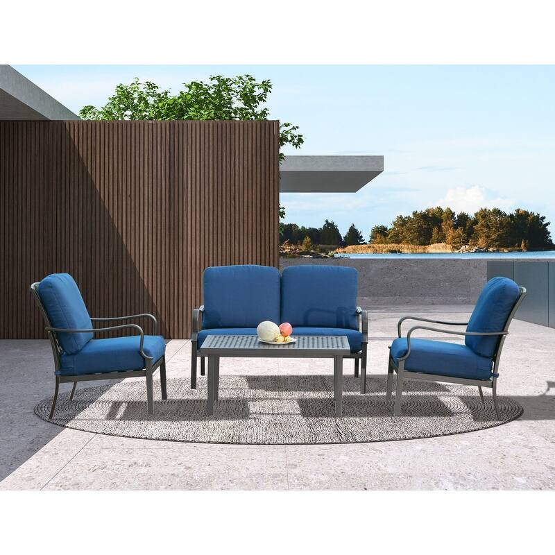 Domi 4-Piece Patio Conversation Set with Cushions, All-Weather Steel Frame Outdoor Furniture