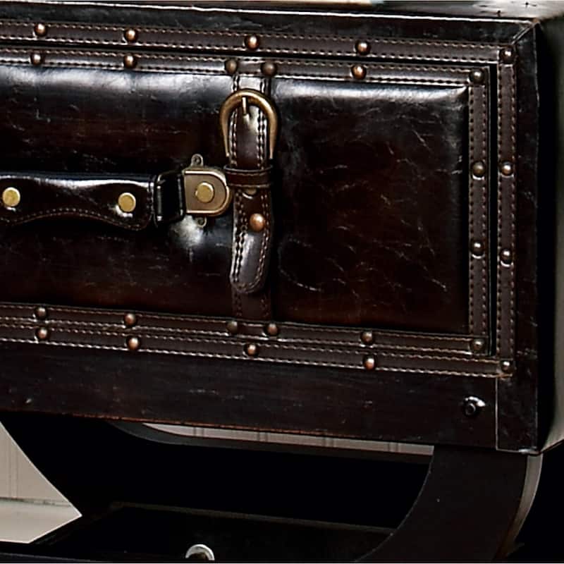 Faux Leather Vintage Style Single Drawer Accent Table with Curved Legs - Brown - Roche River Decor - 16"W x 22"L x 22"H