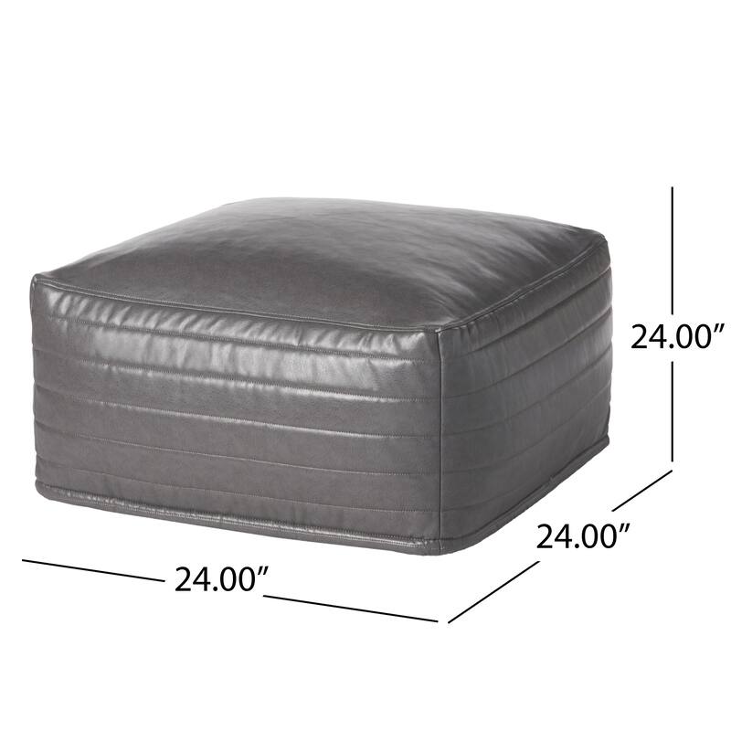 Baddow Contemporary Faux Leather Channel Stitch Pouf by Christopher Knight Home