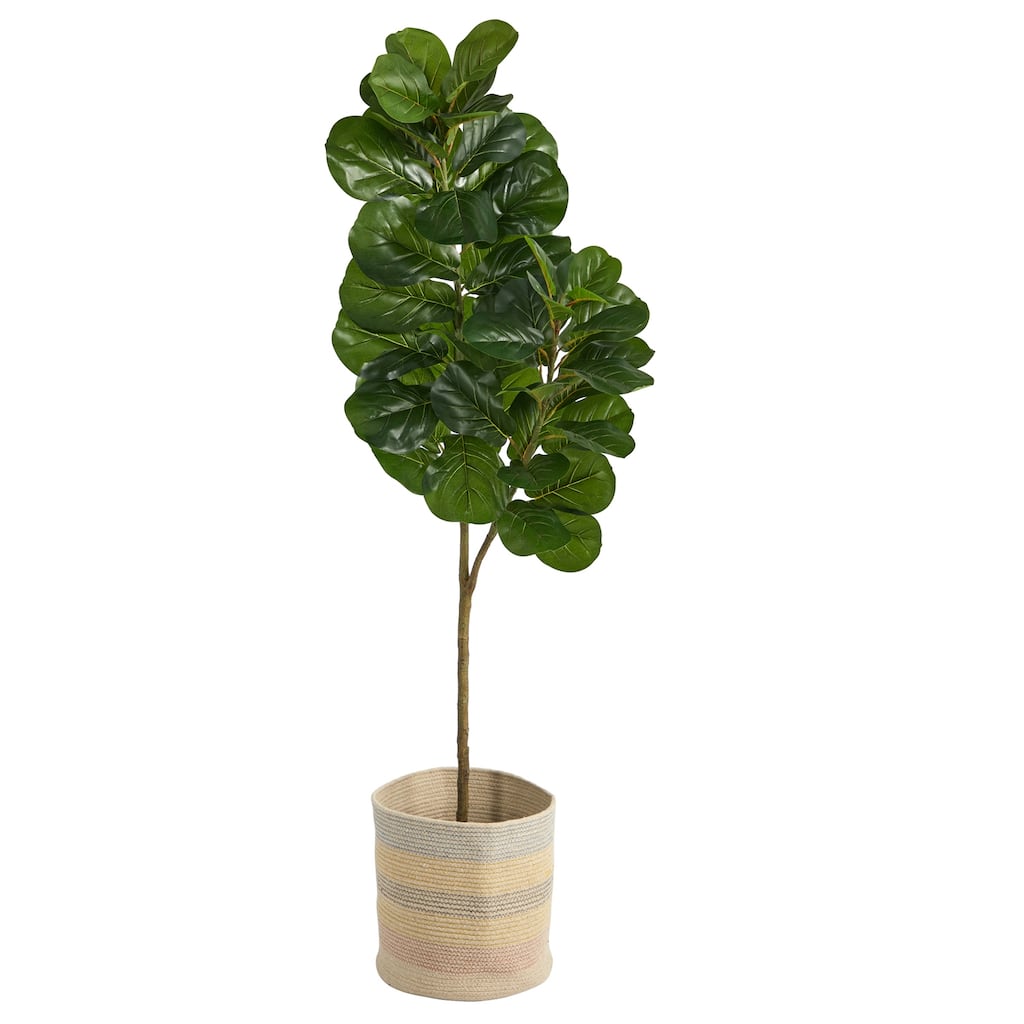 Artificial Fig Tree 5.5Ft with Planter - Realistic Fiddle Leaf Indoor Decor - Green - 61 Inches and Over