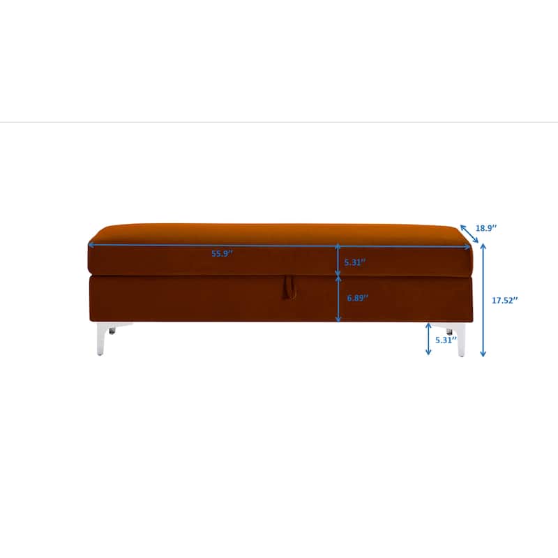 Modern Velvet Ottoman Bench, Storage Ottoman for Home