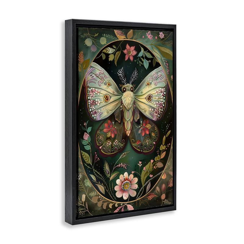 Stupell Green Toned Victorian Moth Framed Floater Canvas Wall Art Design By The Dutch Lady