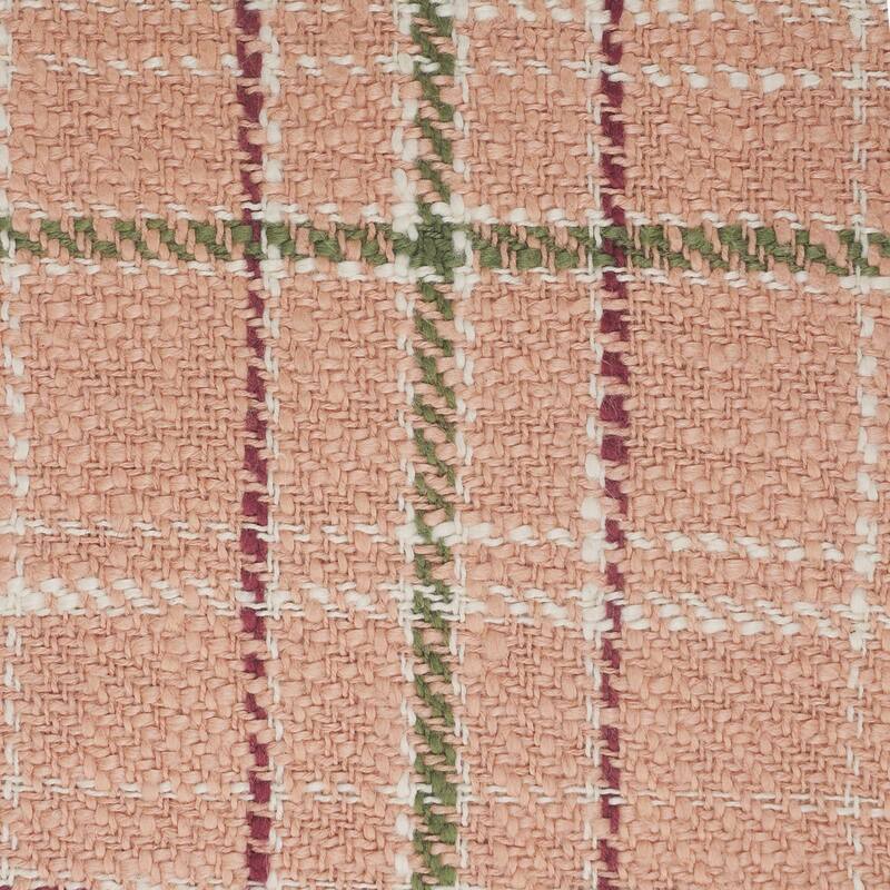 20" Pink and Green Plaid Square Throw Pillow with Fringes