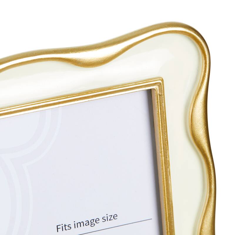 Glitzhome Set of 2 Vintage White Gold Wavy Resin 4x6 & 5x7 Tabletop or Wall Picture Frames