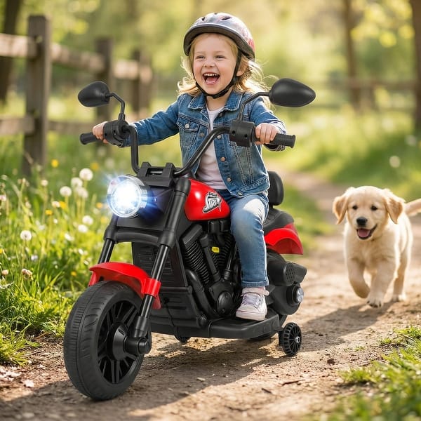 slide 2 of 31, Gymax Kids Motorcycle w/Headlight Music Training Wheels Foot Pedal for Red