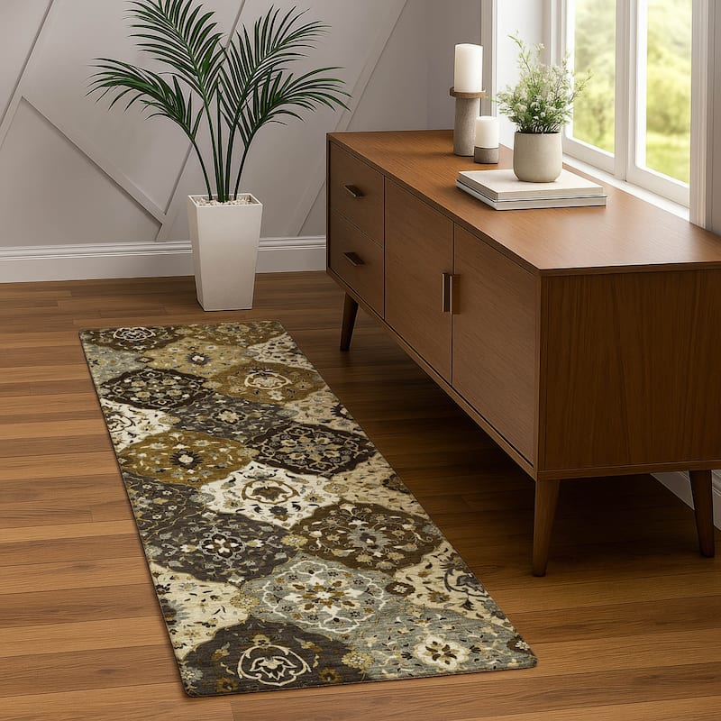 Machine Washable Indoor/ Outdoor Traditional Panel Chantille Rug