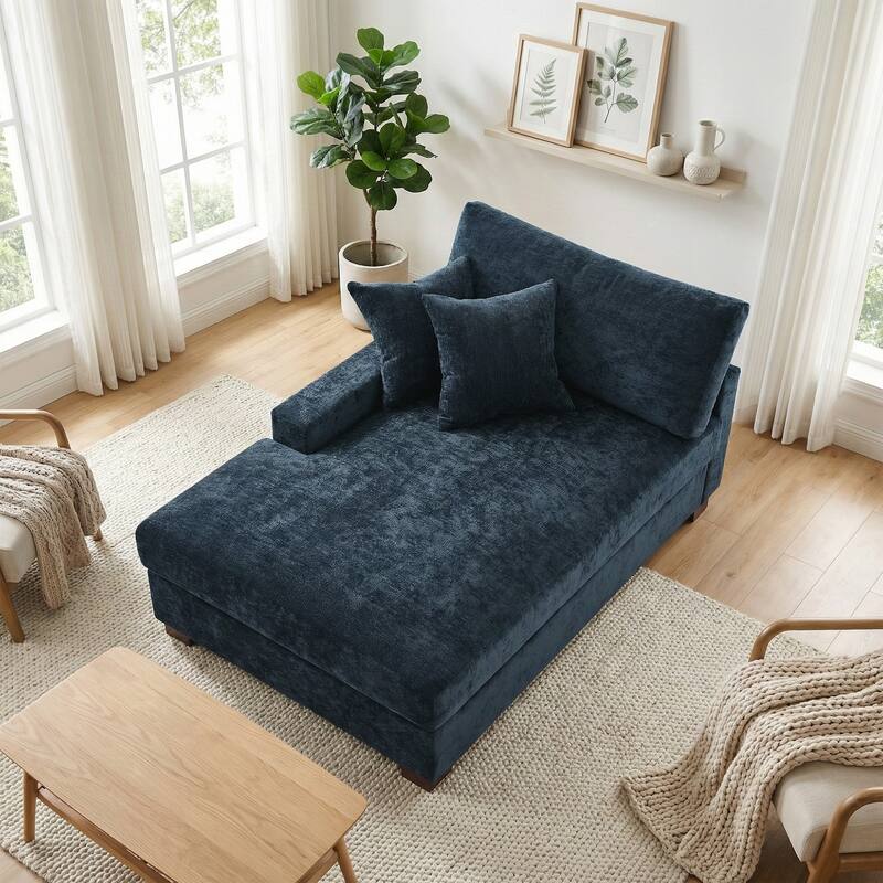 Oversized Chenille Modular Chaise Lounge With Deep Seat