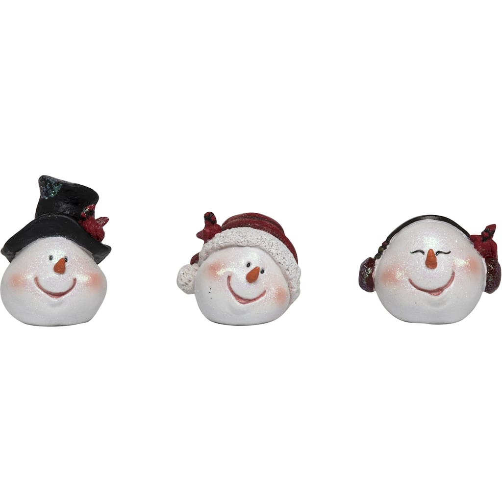 Transpac Small Resin Merry Snowman Head Figurine Set of 3 Christmas Home Decorations