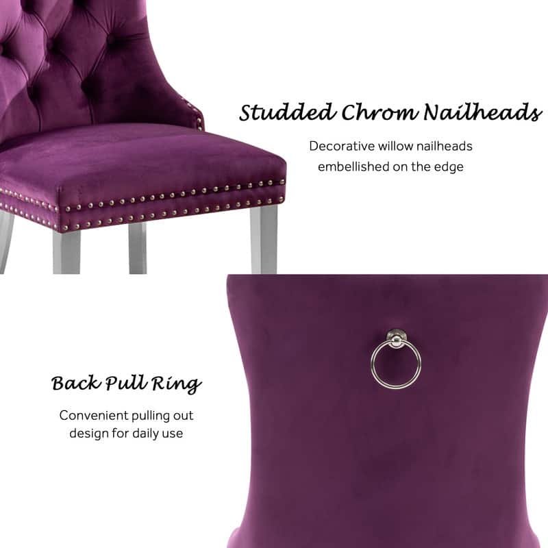 High-end Tufted Velvet Upholstered Nailhead Dining Chair Set of 6