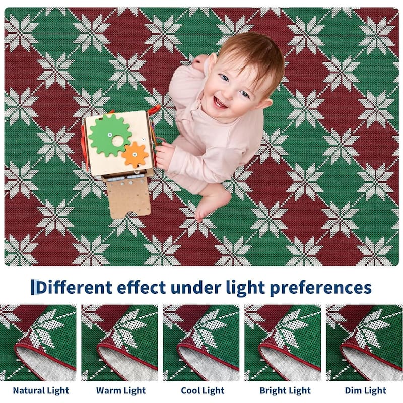 GustoWave Christmas Geometric Throw Area Rugs, Non Slip Machine Washable, Green+Red - 1'6" x 2'6"