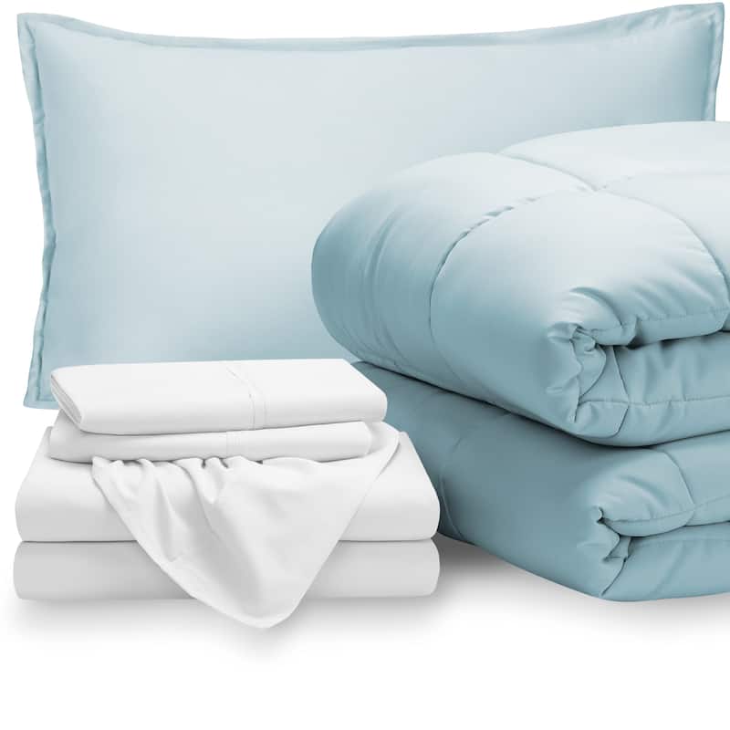 Bare Home Bed-in-a-Bag Down Alternative Comforter & Sheet Set - Light Blue/White - Twin