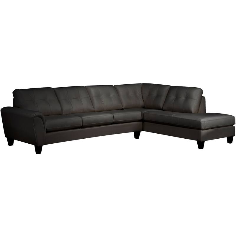 Tory Top Grain Leather Tufted Left/ Right-facing Sectional Sofa - Black - Right Facing
