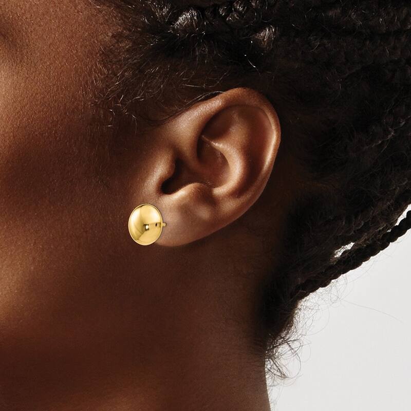 Curata 14k Yellow Gold 11mm Puffed Polished Button Post Earrings