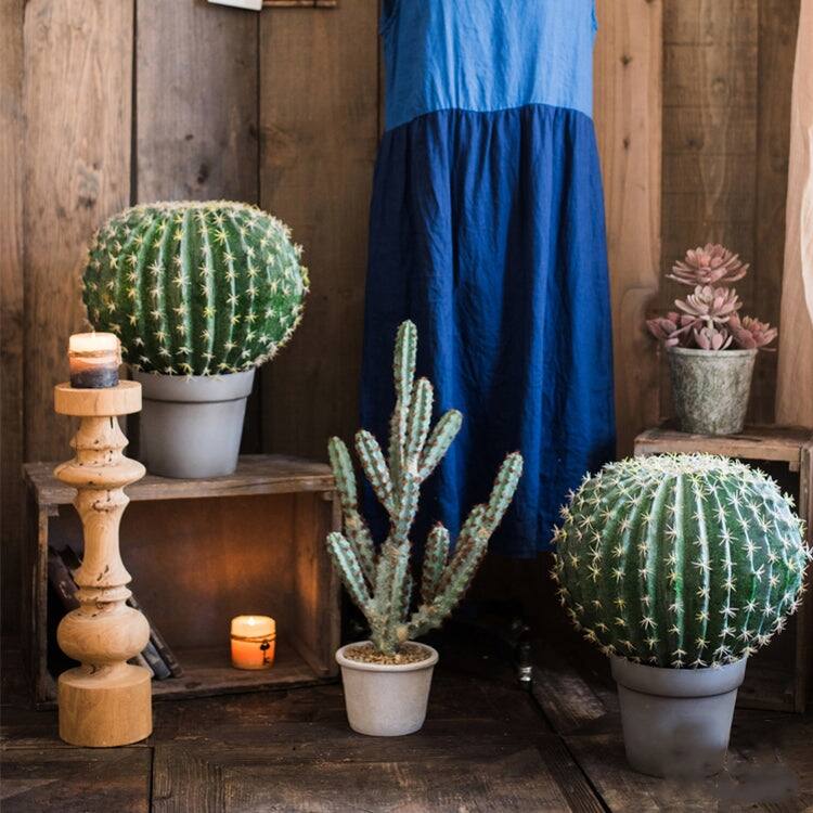 RusticReach Artificial Potted Cactus Ball