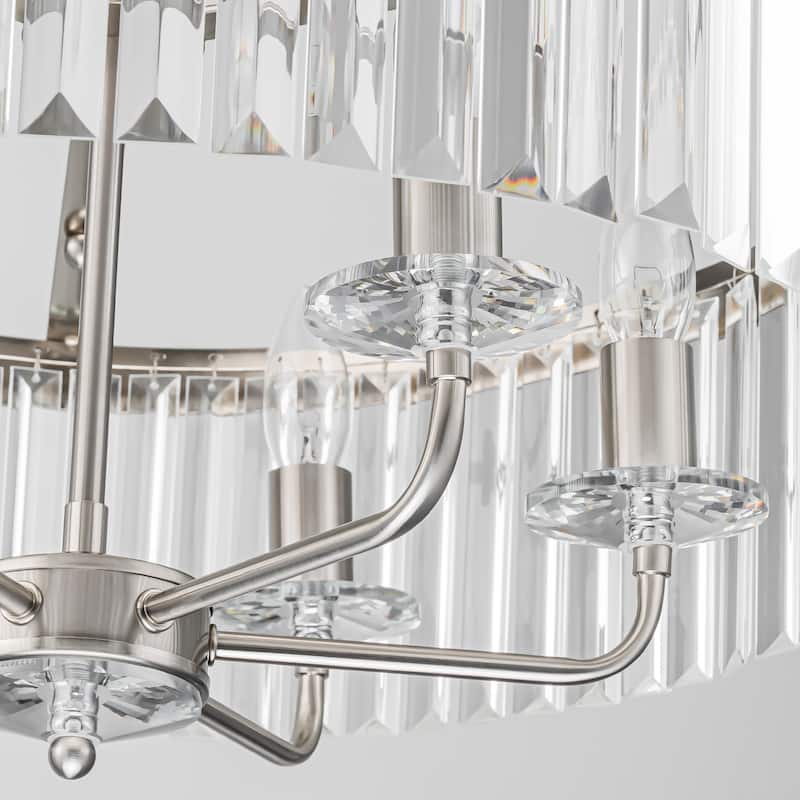 Modern Glam 6-Light Nickel Drum Crystal Chandelier/Pendant Light - 23.62 in. W x 16.92 in. H