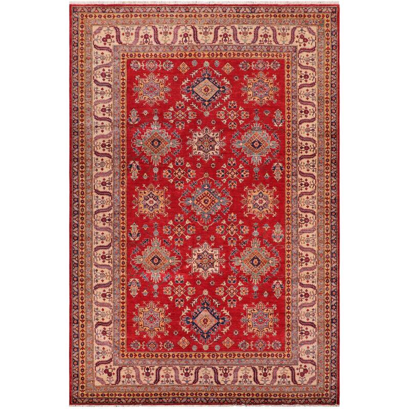 Rustic Super Kazak Nova Red/Beige Hand Knotted Wool Rug - 8'5'' x 10'3''