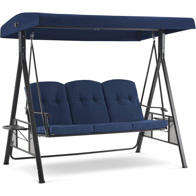 MCombo 3 Seat Patio Swings with Canopy, Adjustable Canopy Swing Sets for Backyard, Poolside, Balcony 4092 - Navy Blue