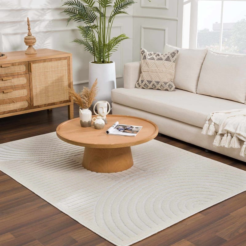 Hauteloom Deron Living Room, Bedroom Machine Washable Area Rug - White, Off White - 2' x 2'10"