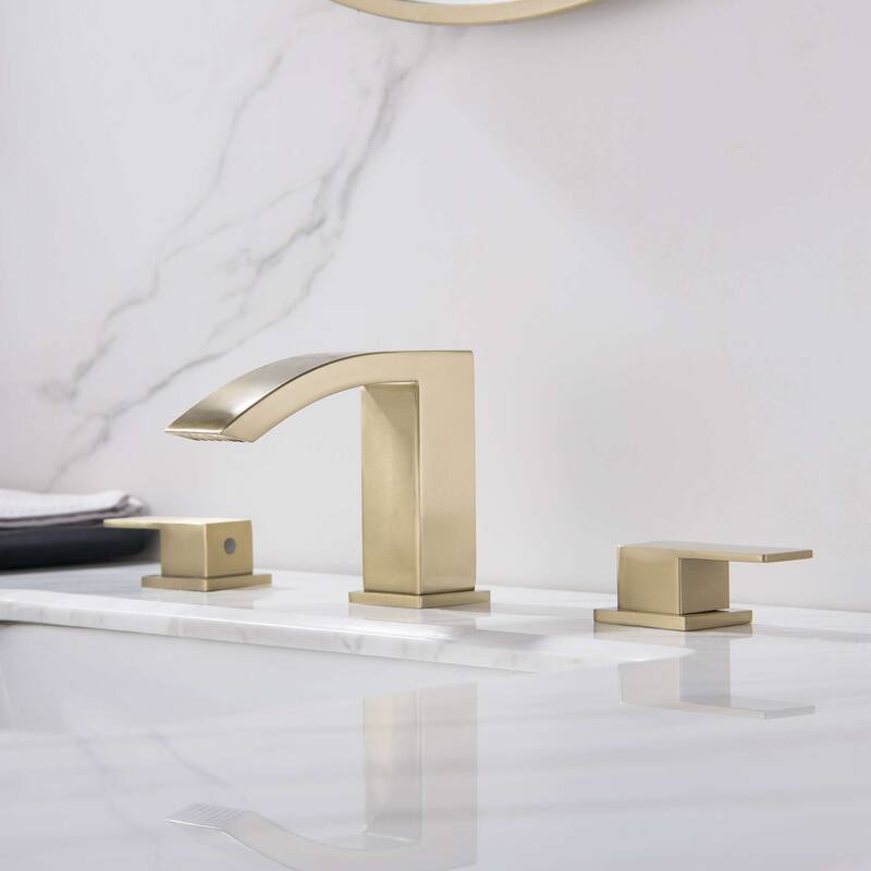 Widespread Bathroom Faucet Waterfall 3 Holes Bathroom Sink Faucet Double Handle Modern 8 Inche Basin Vanity Taps With Valve - Brushed Gold