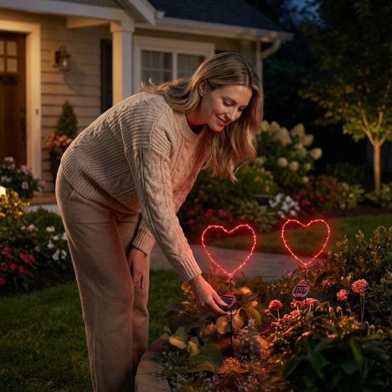 Outdoor Solar Powered LED Decorative Garden Stake Light - 2 Pack Red Heart - 2 Pack