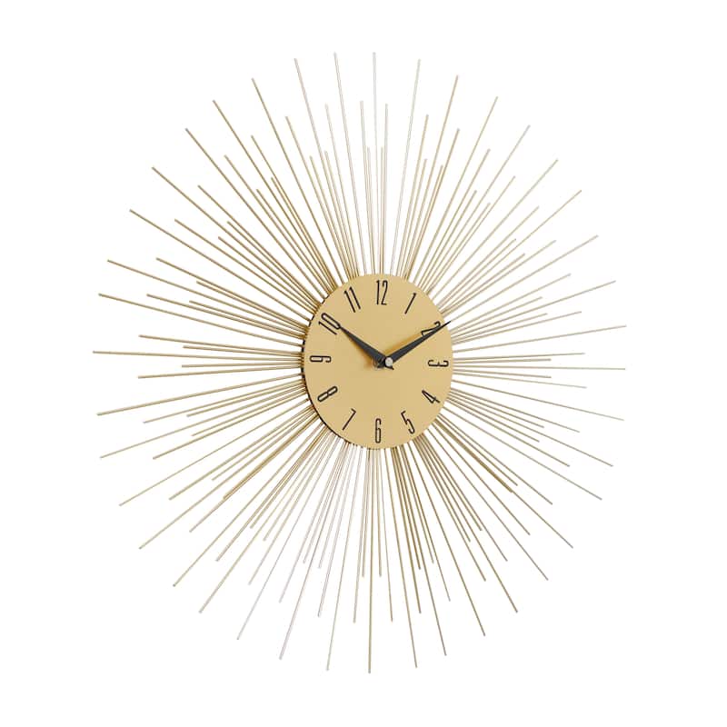 Metal Starburst Wall Clock with Black Accents - Gold - Roche River Decor - 1"W x 19"L x 19"H