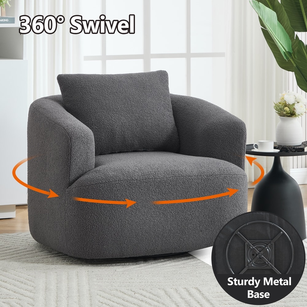 Swivel Round Sofa Chaise, Upholstered Sofa Chair with One Soft Pillow, Single Sofa with Adjustable Pillow