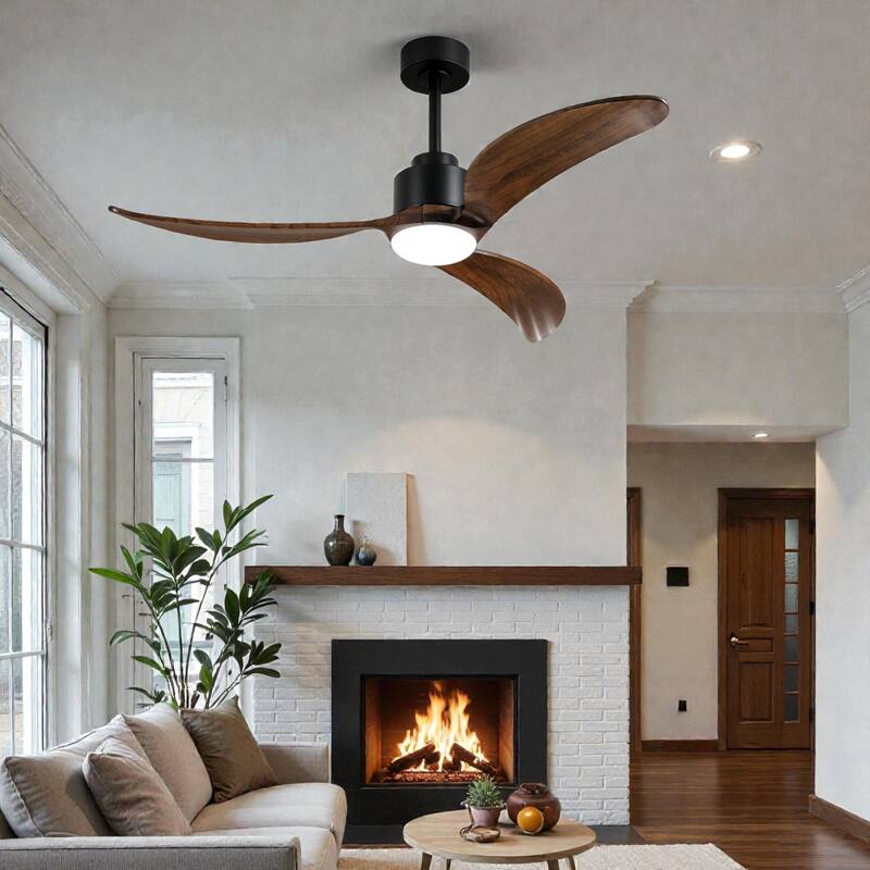 52 Inch Ceiling Fan with Dimmable LED Light, Solid Wood Blades, Quiet Reversible DC Motor, Remote, 6 Speeds, 3 Downrods