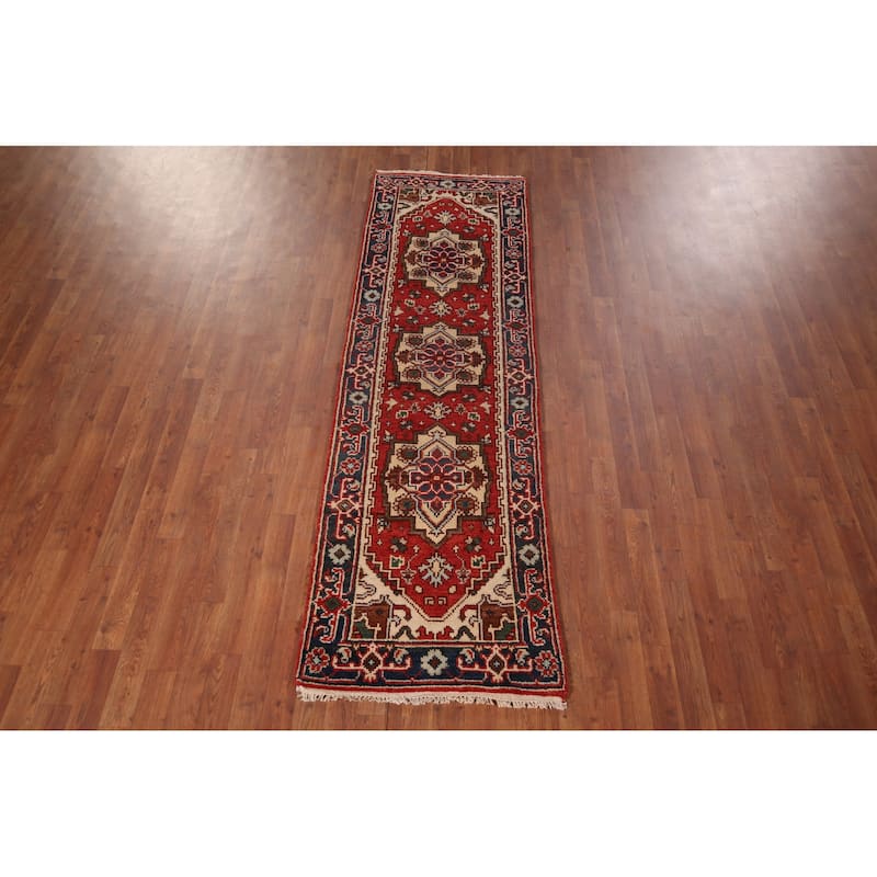 Geometric Heriz Serapi Runner Rug Handmade Wool Carpet - 2'5"x 7'10"