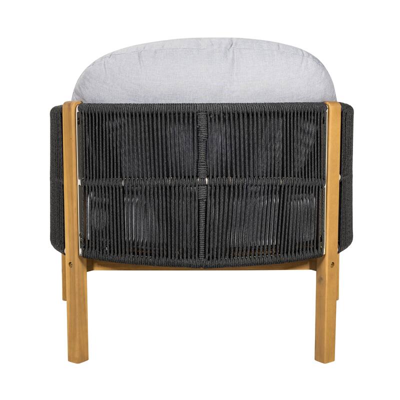 Roomfitters Grotta Outdoor Acacia Wood Club Chair with Rope Woven Back, Teak Finish and Grey