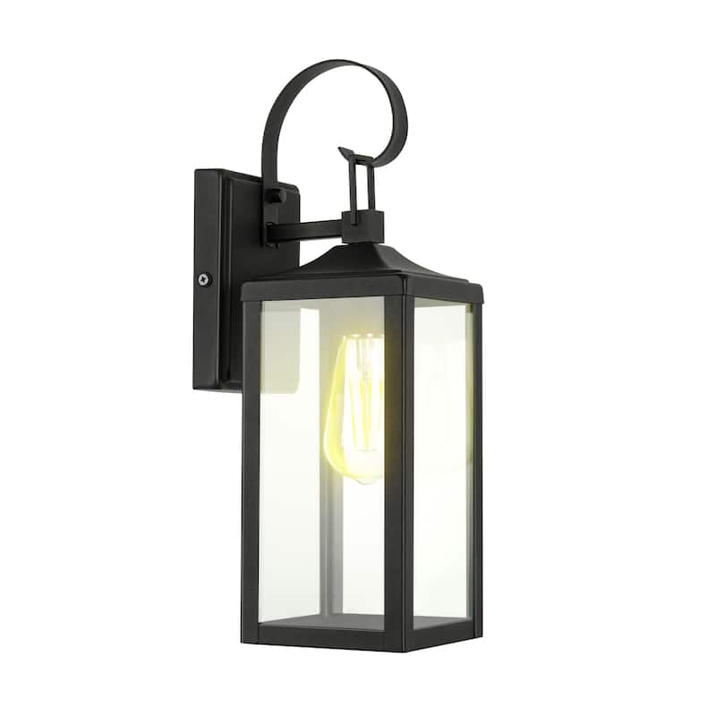 Castle 1-Light 15.81in. Outdoor Wall Light with Matte Black Finish and Clear glass shade - 16 in" - 1 Pack