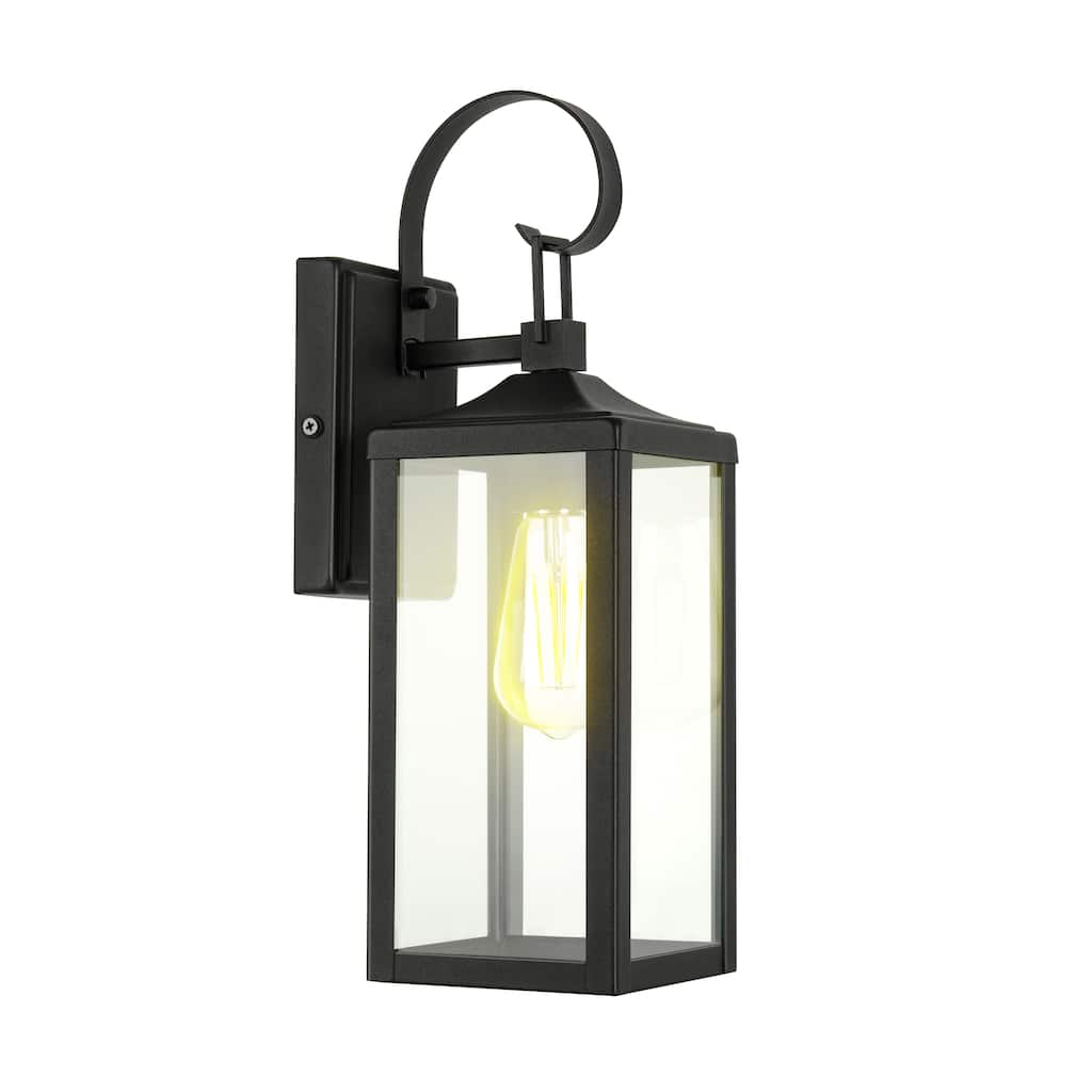Castle 1-Light 15.81in. Outdoor Wall Light with Matte Black Finish and Clear glass shade