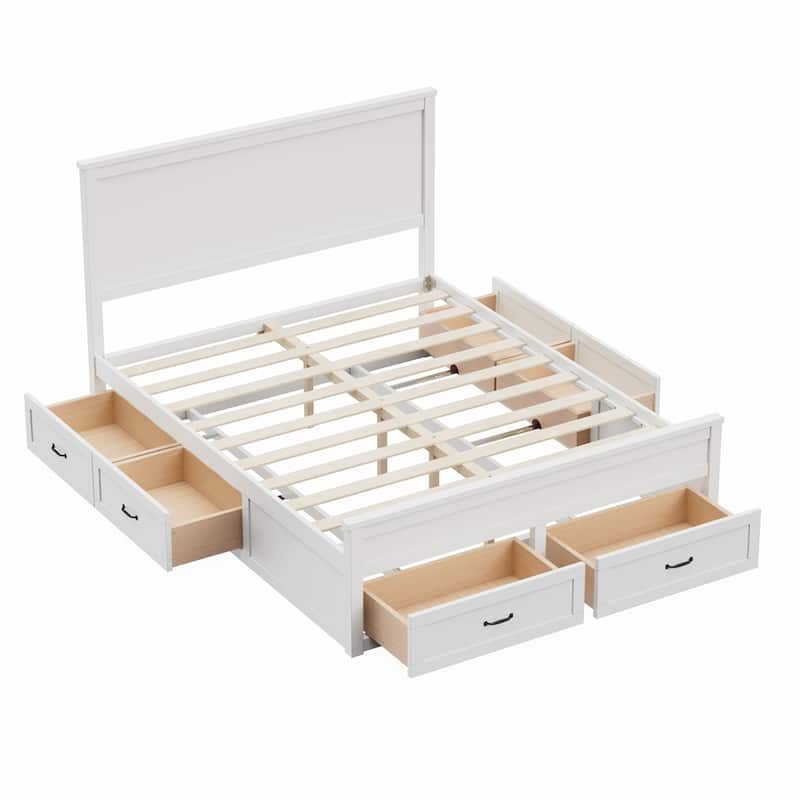 Modern Queen Size Wood Storage Bed Frame with 6 Drawers